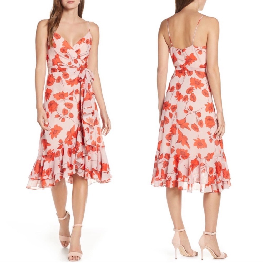 Eliza J Floral Faux Wrap Chiffon Dress